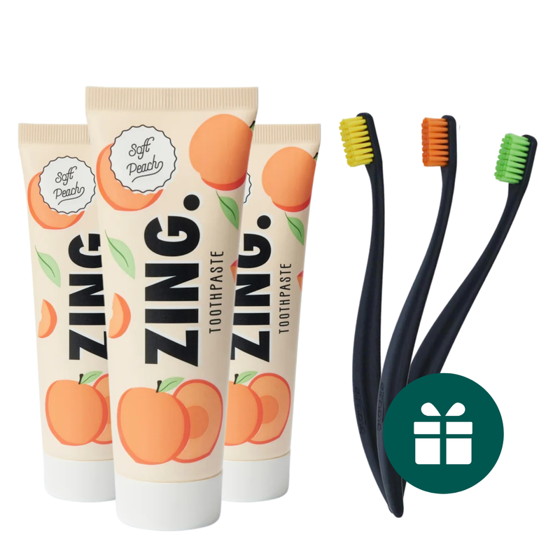 AKCIJA 3+3: "Zing." balinanti ir remineralizuojanti dantų pasta (3 x 75 ml) + DOVANA "Promis" minkšti dantų šepetėliai (3 vnt.)