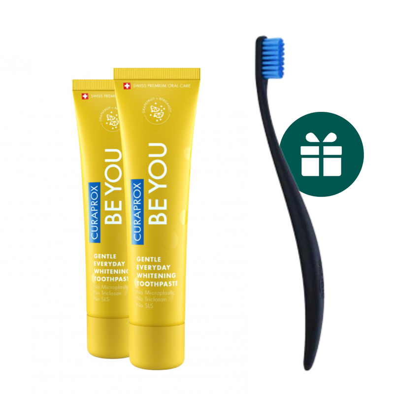AKCIJA 2+1: "Curaprox Be You" ypatingo skonio balinanti dantų pasta (2 x 60 ml) + DOVANA "Promis" minkštas dantų šepetėlis (1 vnt.)