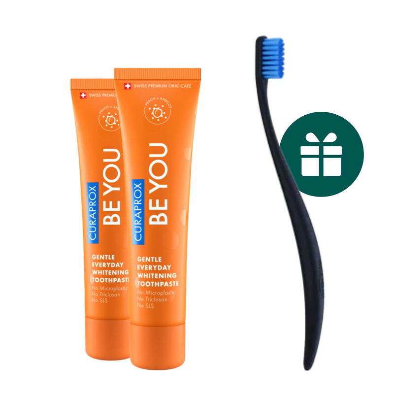 AKCIJA 2+1: "Curaprox Be You" ypatingo skonio balinanti dantų pasta (2 x 60 ml) + DOVANA "Promis" minkštas dantų šepetėlis (1 vnt.)