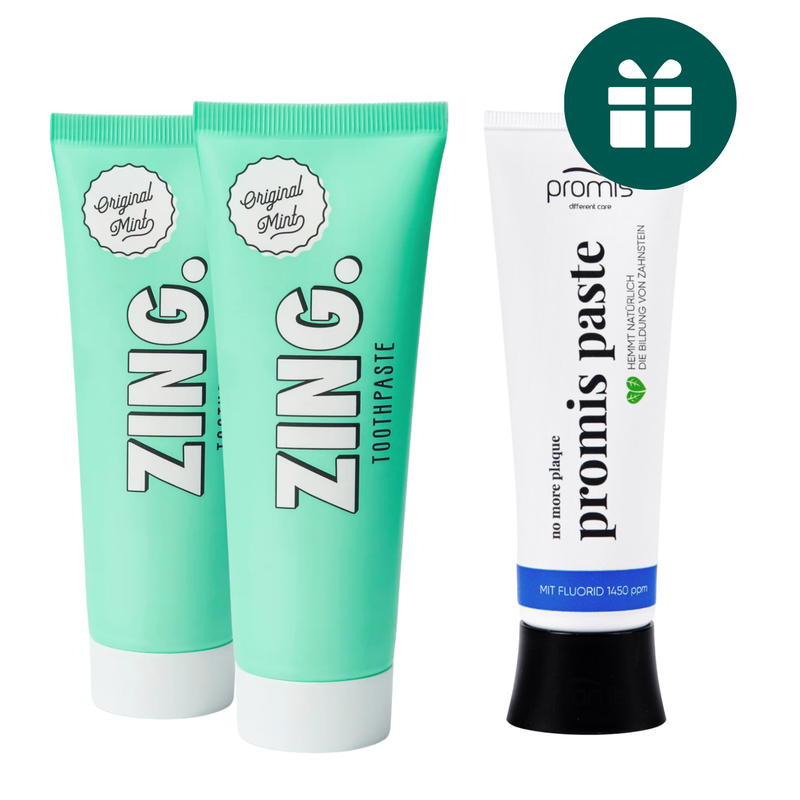 AKCIJA 2+1: "Zing." balinanti ir remineralizuojanti dantų pasta (2 x 75 ml) + DOVANA "Promis Paste" priešuždegiminė dantų pasta (75 ml)