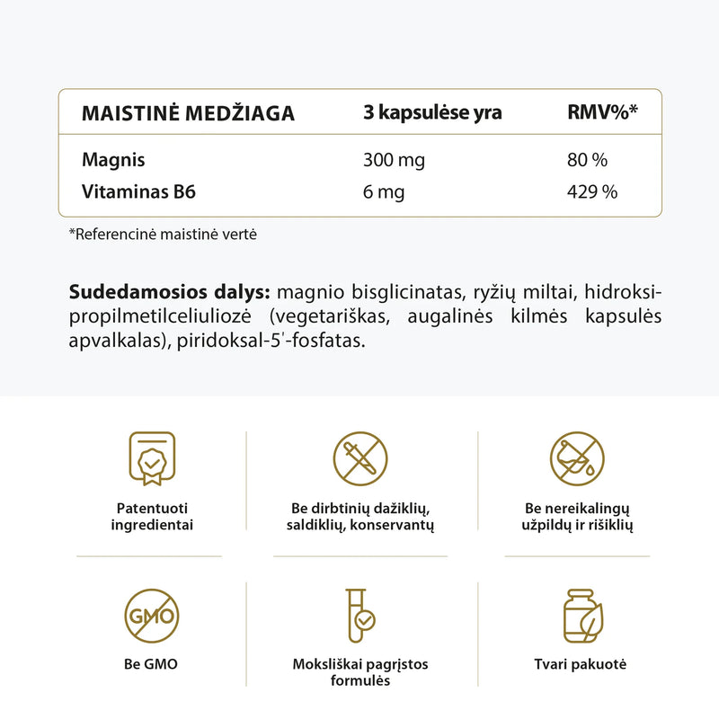 "Avel" bioaktyvus magnio bisglicinatas su vitaminu B6, 120 kaps.