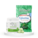 Komplektas gaiviam kvapui: "ApaCare" kramtomoji guma (45 vnt.) ir "Dr. Bauer's Xylinetten" ksilitolio pastilės (30 vnt.)