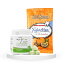 Komplektas gaiviam kvapui: "ApaCare" kramtomoji guma (45 vnt.) ir "Dr. Bauer's Xylinetten" ksilitolio pastilės (30 vnt.)