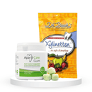 Komplektas gaiviam kvapui: "ApaCare" kramtomoji guma (45 vnt.) ir "Dr. Bauer's Xylinetten" ksilitolio pastilės (30 vnt.)