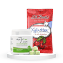 Komplektas gaiviam kvapui: "ApaCare" kramtomoji guma (45 vnt.) ir "Dr. Bauer's Xylinetten" ksilitolio pastilės (30 vnt.)