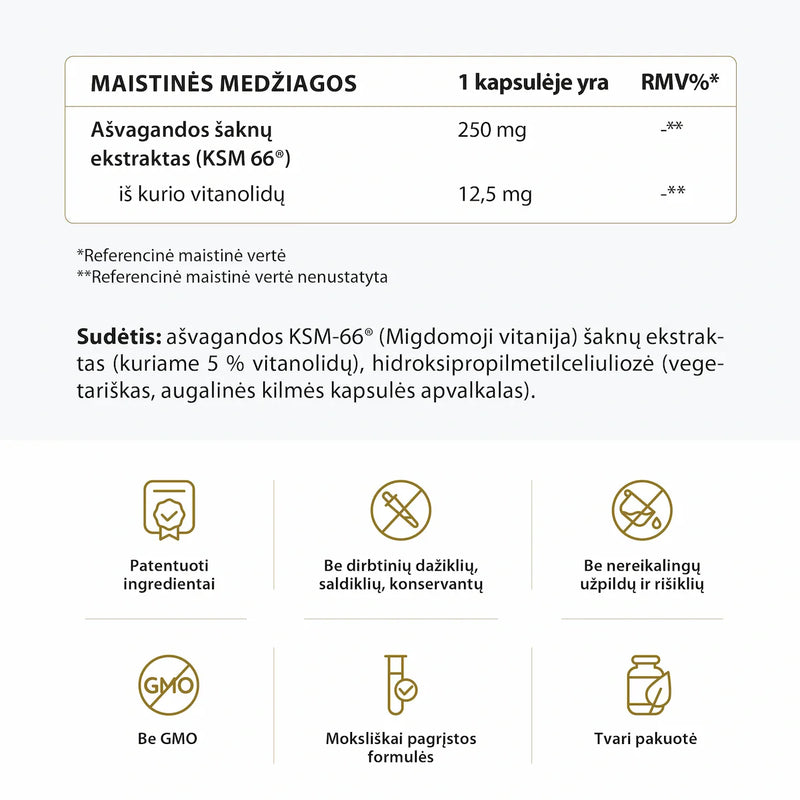 "Avel" ašvaganda (Ashwagandha) KSM-66®, 90 kaps.