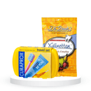 Balinantis komplektas: "Curaprox Be You Travel" kelioninis burnos priežiūros komplektas ir "Dr. Bauer's" pastilės su ksilitoliu (30 vnt.)