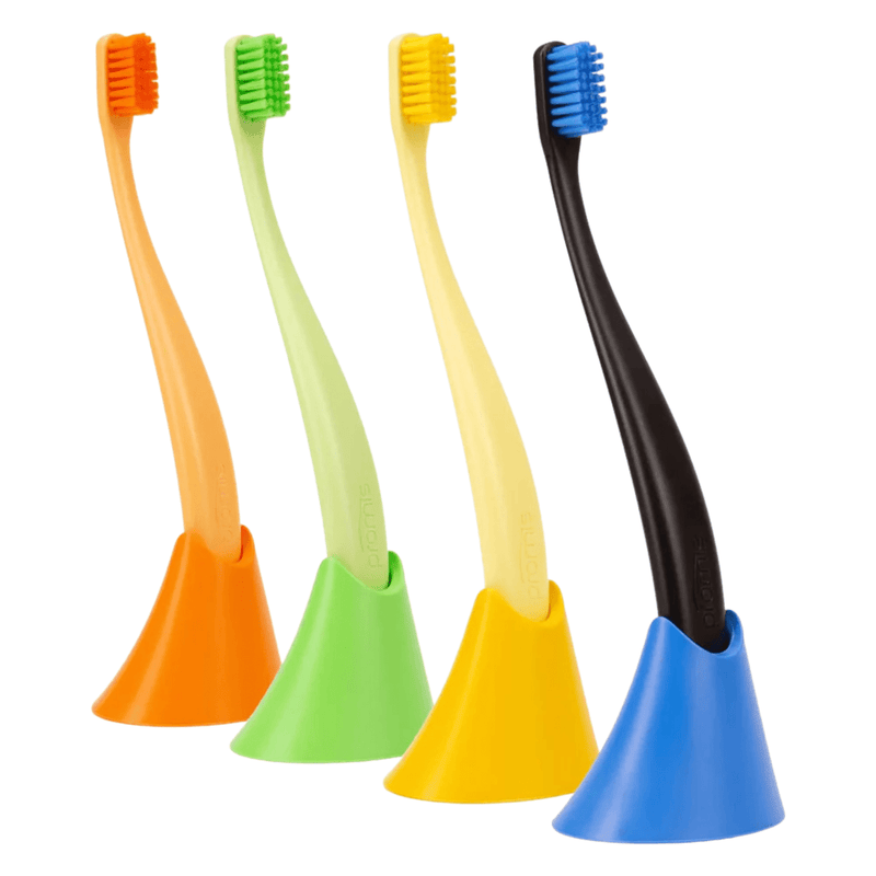 Ekologiškas komplektas "Promis": dantų pasta be fluoro (75 ml), dantų siūlas (30 m) ir šepetėlis su stoveliu