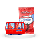 Komplektas vaikams: "Curaprox Kids Travel Set" kelioninis burnos priežiūros rinkinys ir "Dr. Bauer's Xylinetten" pastilės su saldikliu ksilitoliu (30 vnt.)