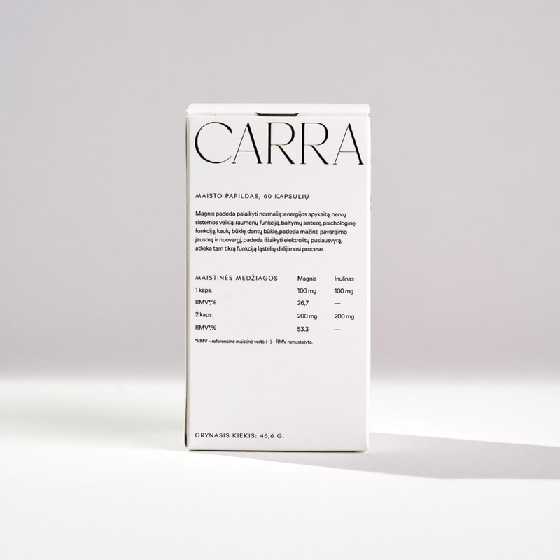 "Carra C2" dantų disciplinos maisto papildas (magnio bisglicinatas ir inulinas), 60 kaps.