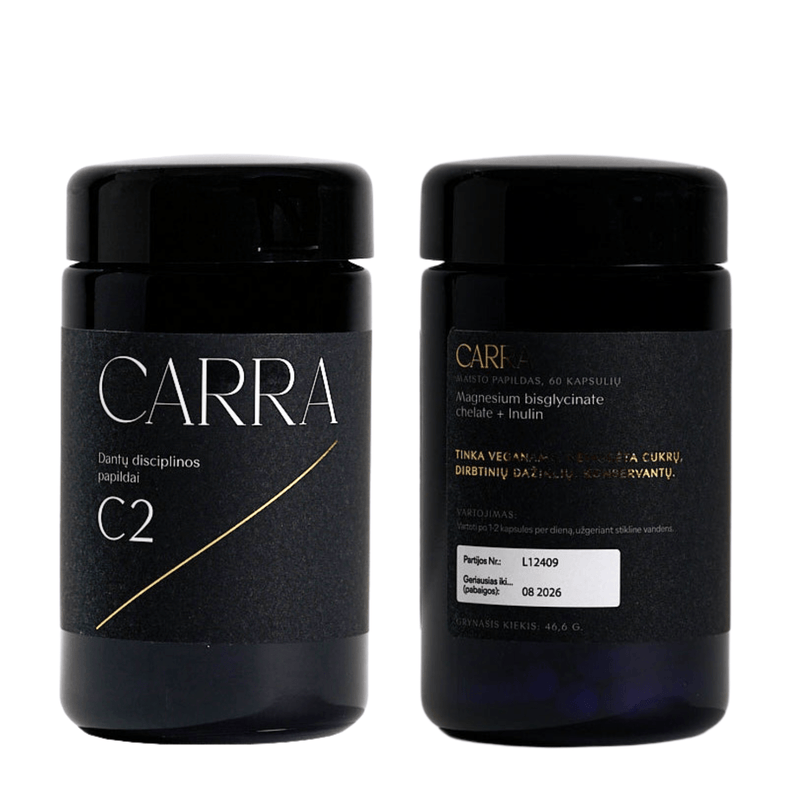 "Carra C2" dantų disciplinos maisto papildas (magnio bisglicinatas ir inulinas), 60 kaps.