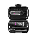 "Curaprox Black is White" kelioninis rinkinys: balinanti dantų pasta (10 ml), minkštas dantų šepetėlis ir tarpdančių šepetėliai