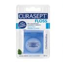 "Curasept Floss" vaškuotas mėtų skonio tarpdančių siūlas su chlorheksidinu, 50 m