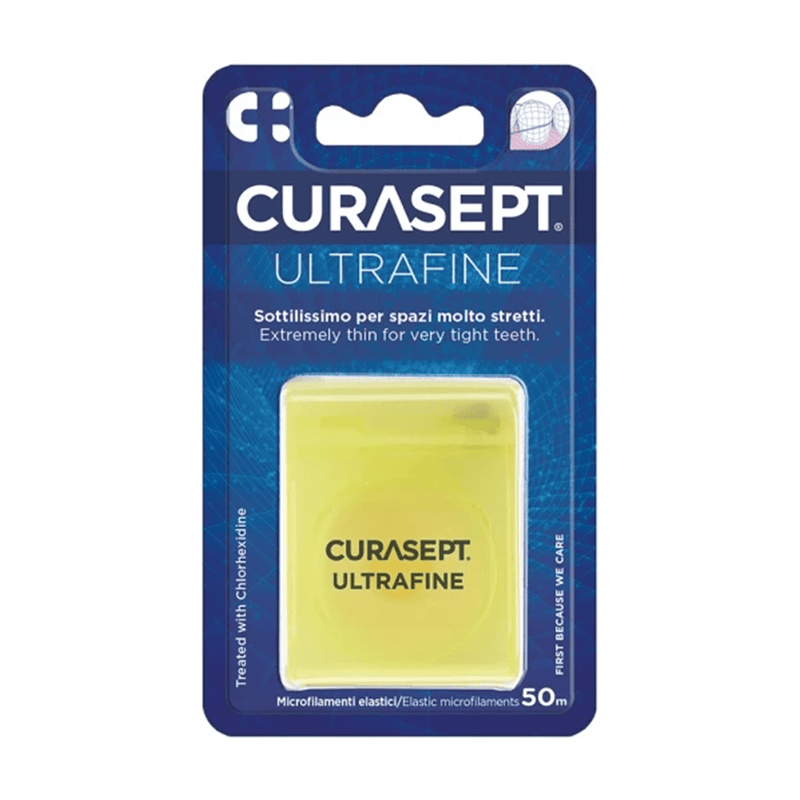 "Curasept Ultrafine" tarpdančių siūlas su chlorheksidinu, 50 m