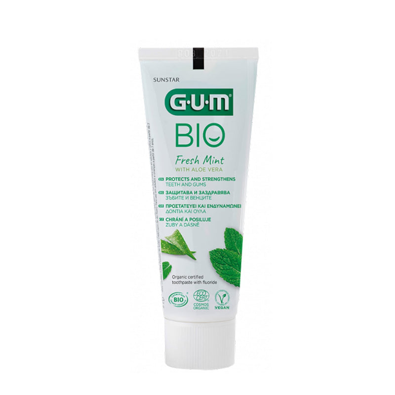 "Gum Bio" ekologiška dantų pasta su mėta ir alijošiumi, 75 ml