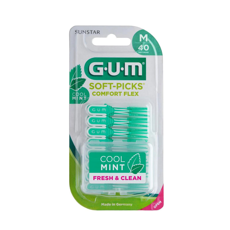 "Gum Soft Picks Comfort Flex Regular" dantų krapštukai su kelionine dėžute, 40 vnt.