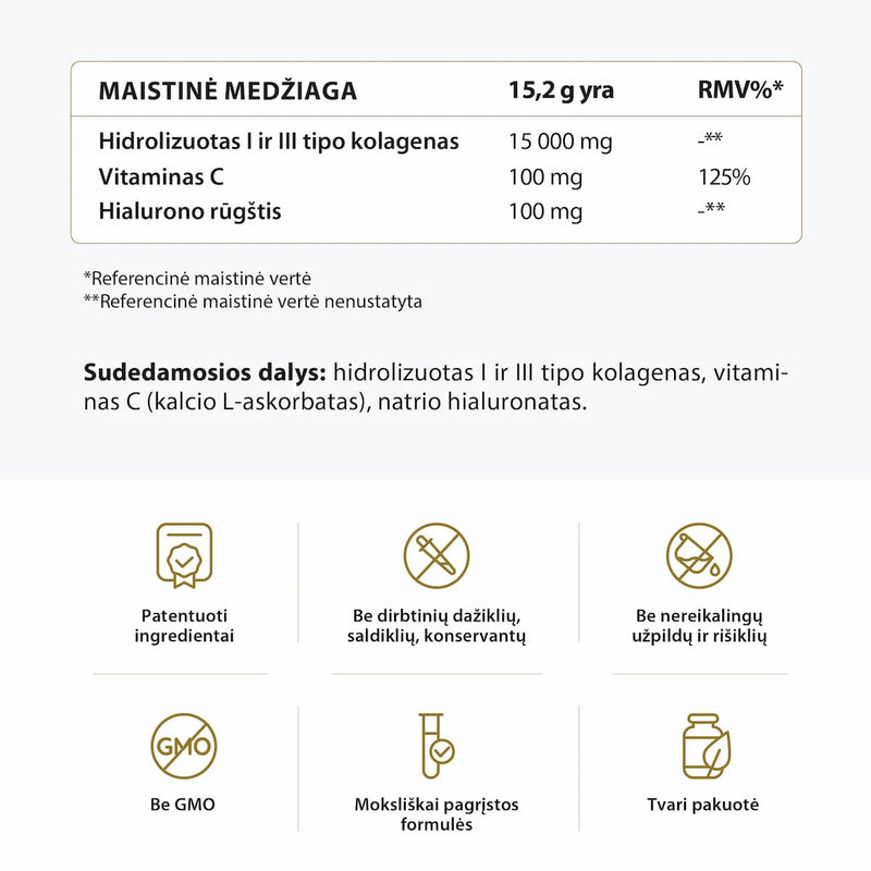 AVEL hidrolizuotas kolagenas su hialurono rūgštimi ir vitaminu C, 410 g (27 porc.)