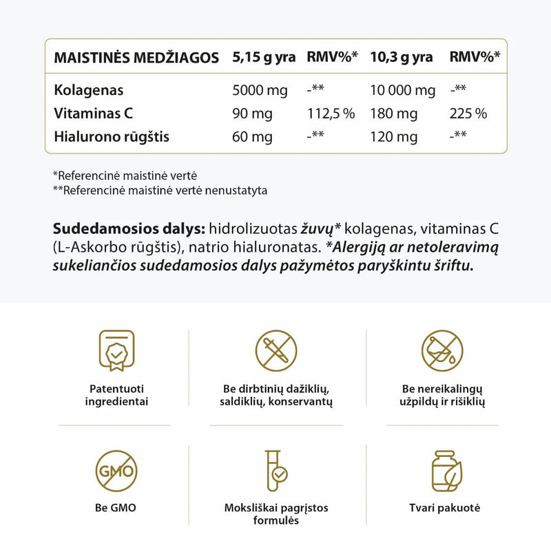 "Avel" jūrinis kolagenas Premium su hialurono rūgštimi ir vitaminu C, 206 g (40 porc.)