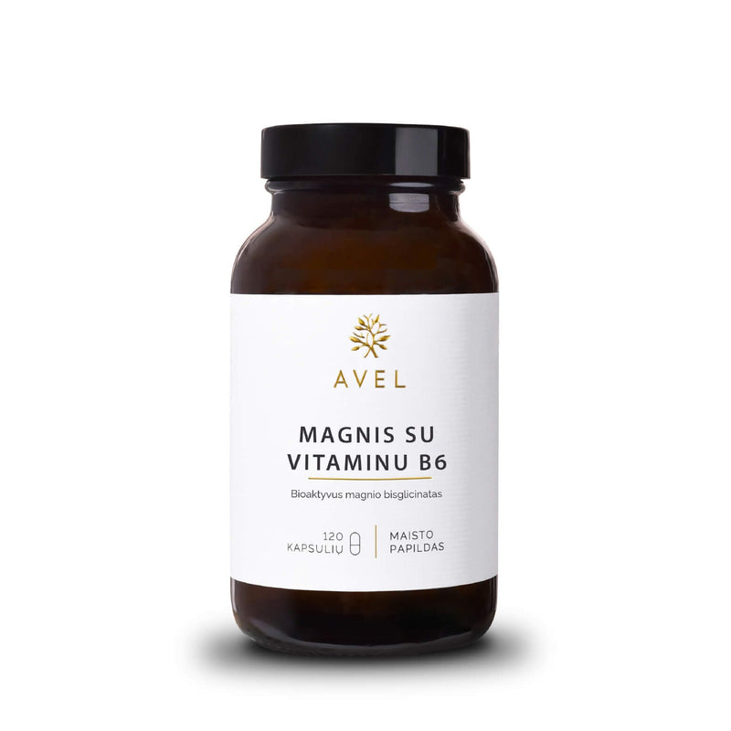 "Avel" bioaktyvus magnio bisglicinatas su vitaminu B6, 120 kaps.