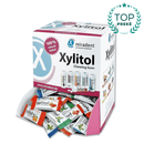"Miradent Xylitol" becukrės kramtomosios gumos su ksilitoliu asorti dėžutė, 400 vnt. (200 pakuočių po 2 vnt. gumos)