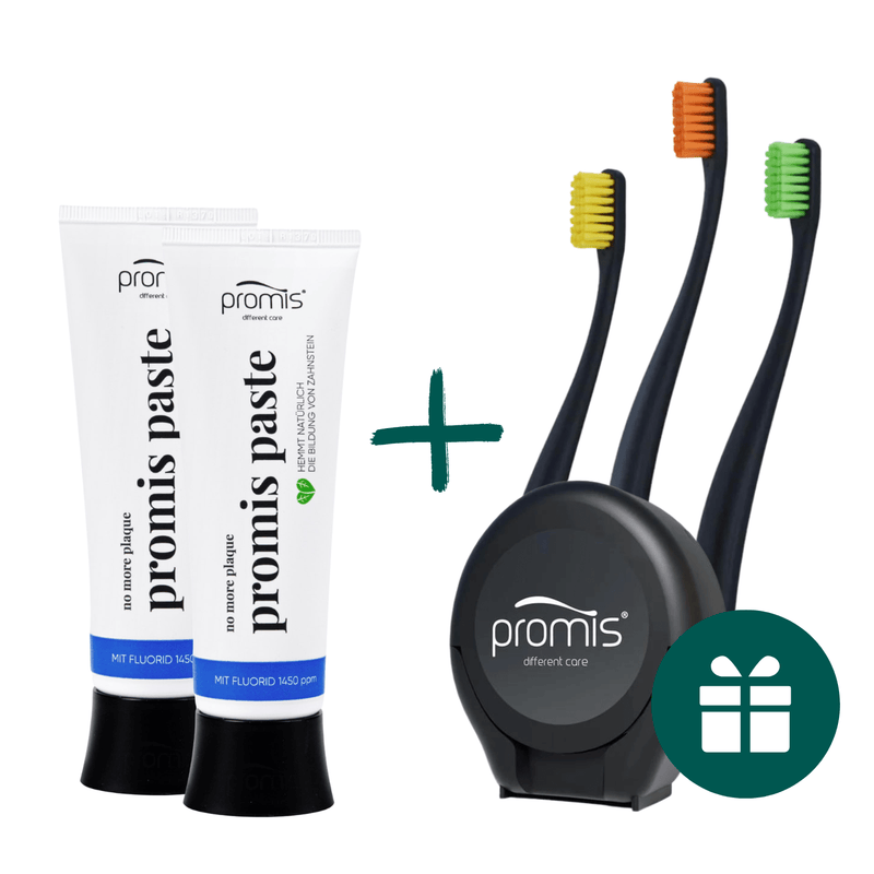 AKCIJA 2+4: "Promis Paste" dantų pasta, 75 ml (2 vnt.) + DOVANA "Promis" dantų šepetėliai (3 vnt.) ir tarpdančių siūlas (30 m)