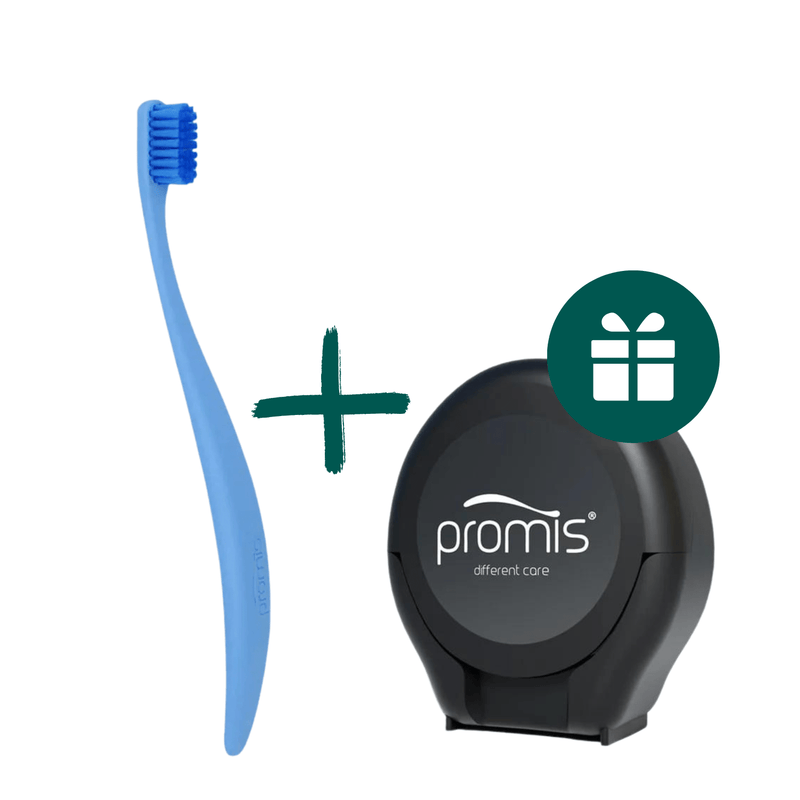 AKCIJA 1+1: "Promis" ekologiškas minkštas dantų šepetėlis (1 vnt.) + "Promis" vaškuotas dantų siūlas (30 m)