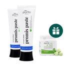 AKCIJA 2+1: "Promis Paste" natūrali remineralizuojanti dantų pasta su fluoru (2 x 75 ml) + DOVANA "ApaCare Gum" kramtomoji guma su saldikliu ksilitoliu (45 vnt.)