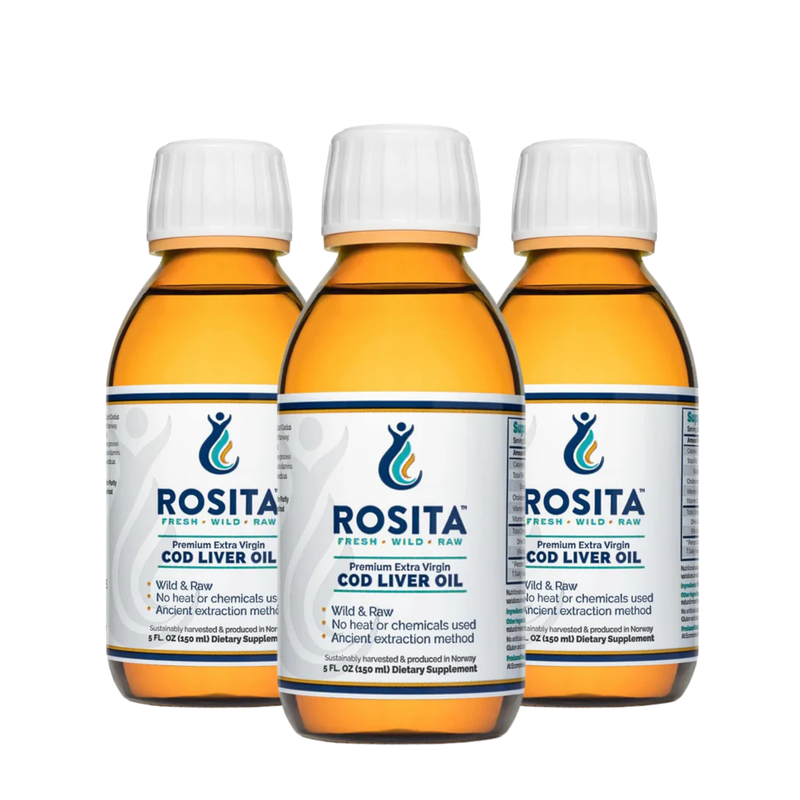 3 MĖN. KURSAS: "Rosita" tyri skysti žuvų taukai, 150 ml x 3 vnt. (maisto papildas)