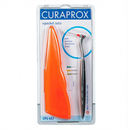 "Curaprox CPS 457 Prime" tarpdančių šepetėlių rinkinio su kampiniu koteliu ir dėkliuku pakuotė
