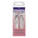 "Emoform Duofloss" tarpdančių siūlo su standžiu galu pakuotė, 30 vienetų pakuotėje, 25 cm ilgio