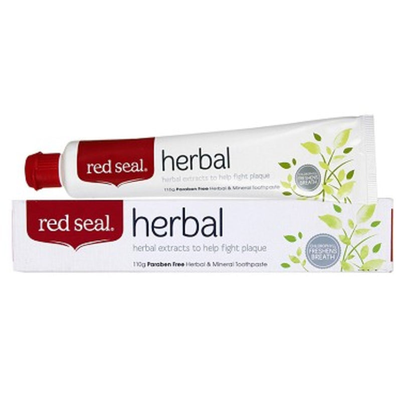 "Red Seal Herbal" dantų pastos turintiems jautrias ir kraujuojančias dantenas pakuotė ir tūbelė, 100 gramų