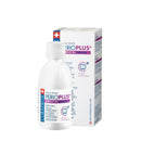 "Curaprox Perio Plus" gydomojo burnos skalavimo skysčio buteliukas ir pakuotė, 200 mililitrų